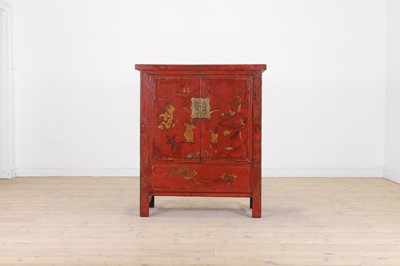 Lot 64 - A red-lacquered wooden cabinet