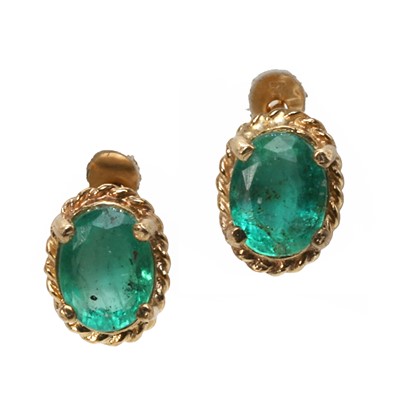 Lot 129 - A pair of emerald stud earrings