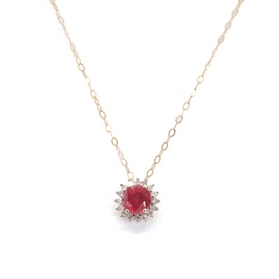 Lot 1179 - A fracture filled ruby and diamond cluster pendant