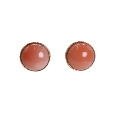 Lot 1213 - A pair of 9ct gold pink coral studs