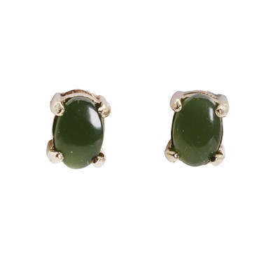 Lot 1236 - A pair of nephrite jade cabochon earrings