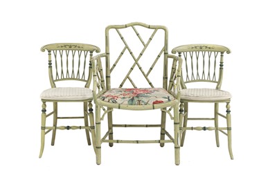 Lot 423 - A painted faux bamboo armchair