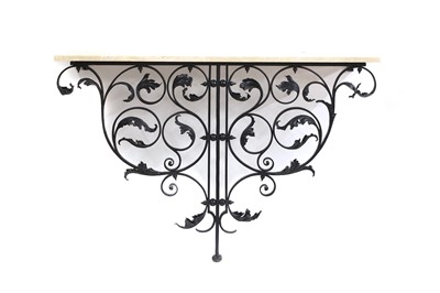 Lot 358 - A wrought iron wall mounted console table