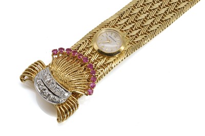 Lot 103 - An 18ct gold diamond and ruby cocktail watch, by Jaeger LeCoultre for Kutchinsky