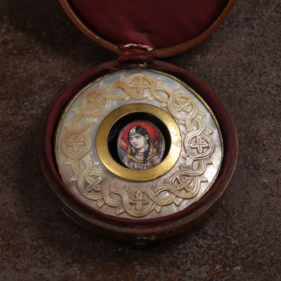 Lot 176 - An Indian painted ivory miniature of Mumtaz Mahal