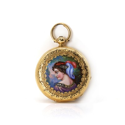 Lot 1448 - A Swiss key wound hunter style fob watch