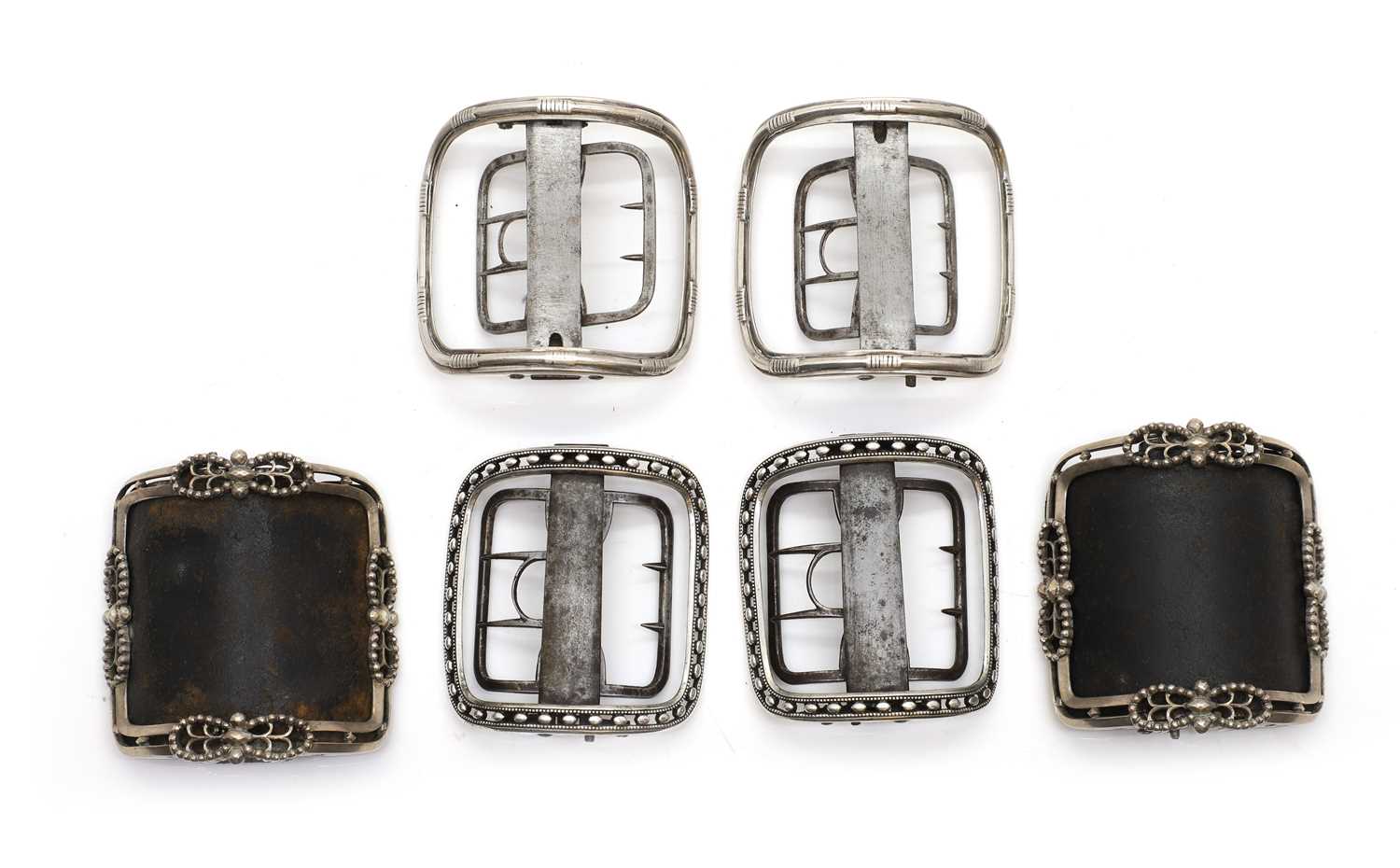 Lot 67 - Three pairs of Eley type silver shoe buckles