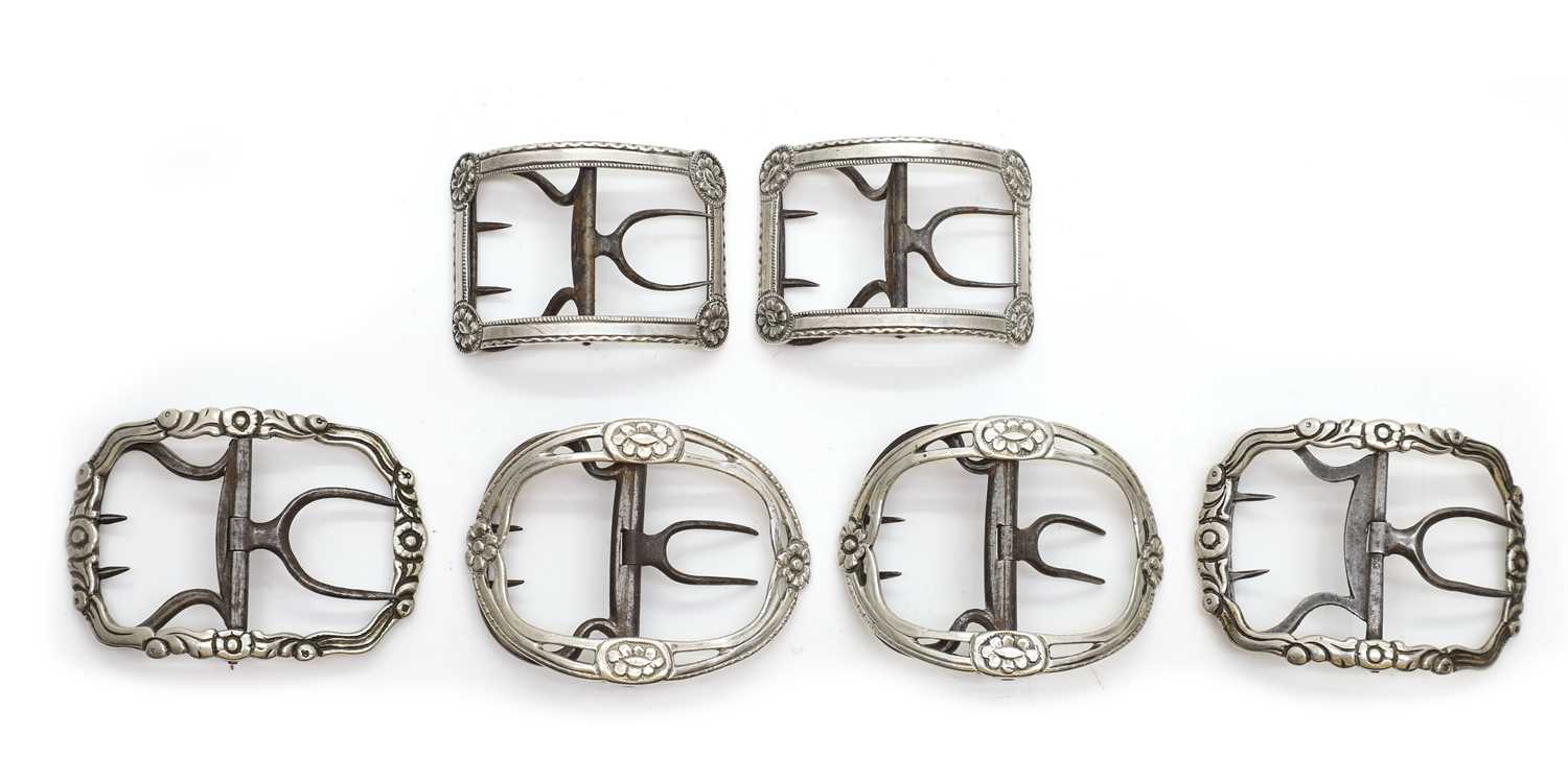 Lot 69 - Three pairs of George III silver shoe buckles