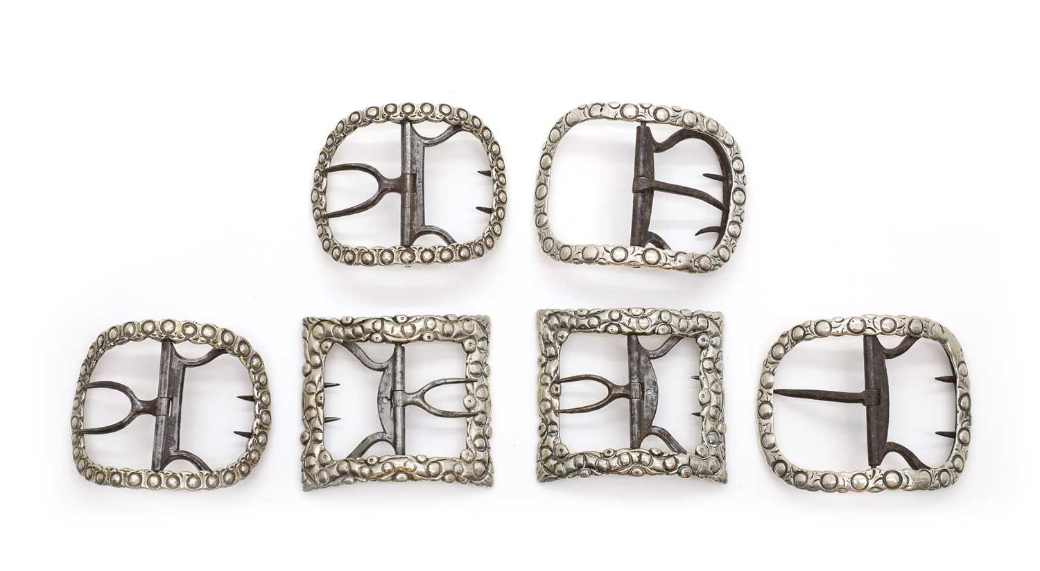 Lot 76 - Three pairs of George III silver shoe buckles