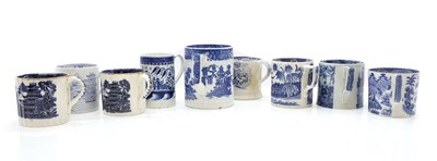 Lot 175 - A collection of nine blue and white mugs