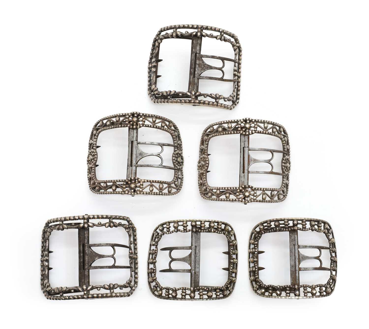 Lot 64 - Three pairs of George III silver shoe buckles