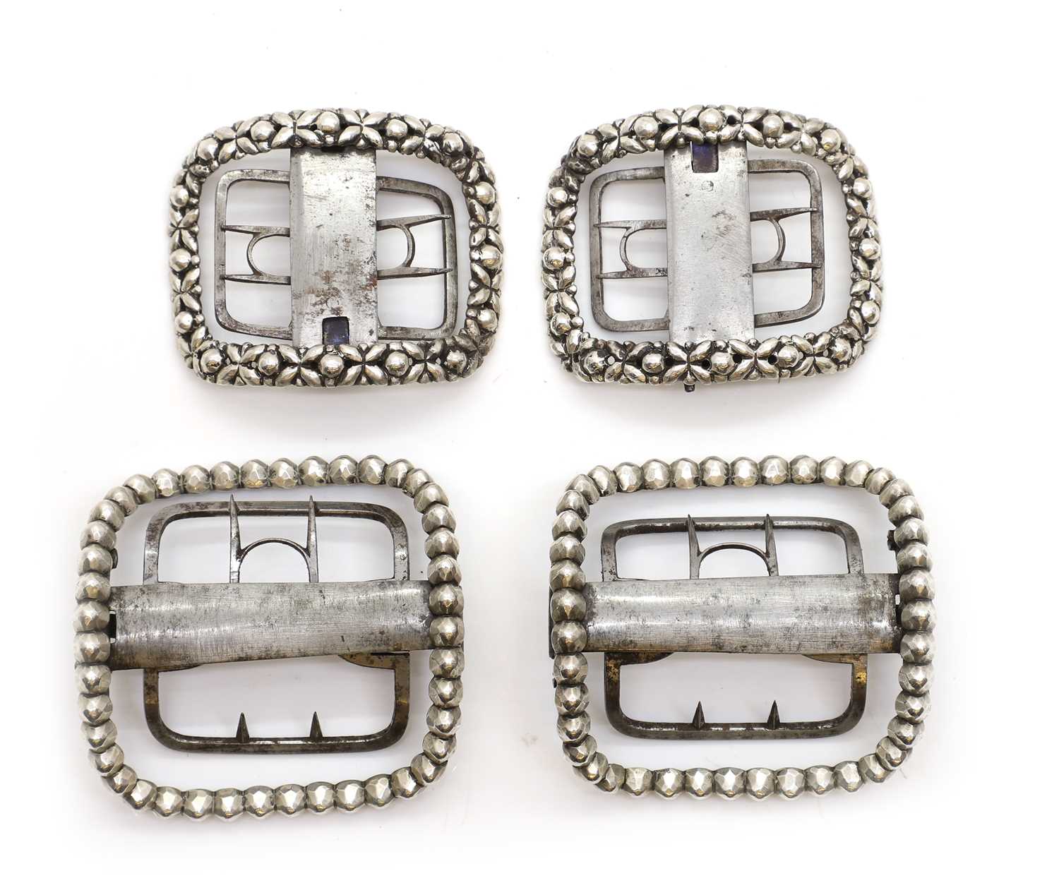 Lot 80 - Two pairs of Eley type silver shoe buckles