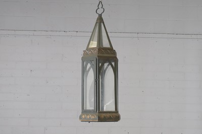 Lot 9 - An hexagonal toleware metal hall lantern