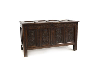 Lot 597 - An early oak panelled coffer