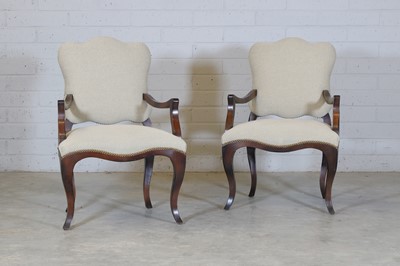 Lot 385 - A pair of mahogany bergère French-style open armchairs