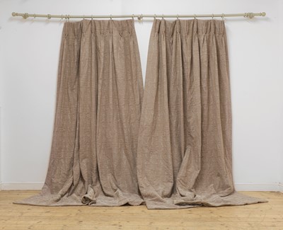 Lot 386 - A pair of coffee-coloured wool patterned full-length curtains