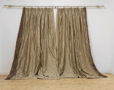 Lot 439 - A pair of coffee-coloured silk curtains