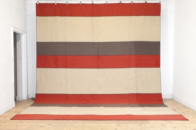 Lot 465 - Two pairs of red, cream and white horizontal striped curtains