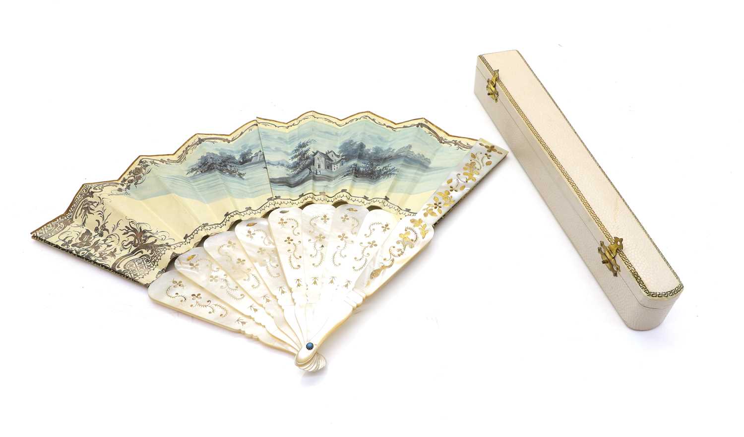 Lot 365 - A mother of pearl and painted fan