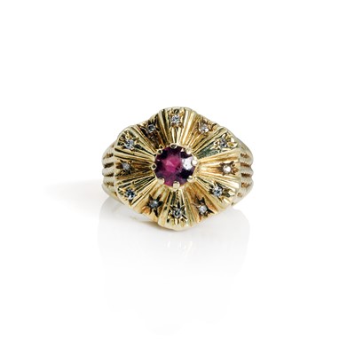 Lot 98 - An 18ct gold garnet and diamond dress ring, c.1960