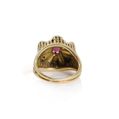 Lot 98 - An 18ct gold garnet and diamond dress ring, c.1960