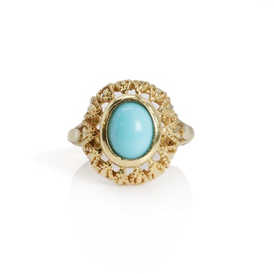 Lot 92 - An Italian gold turquoise bombé ring, c.1960