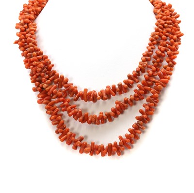 Lot 1214 - A three row branch coral necklace