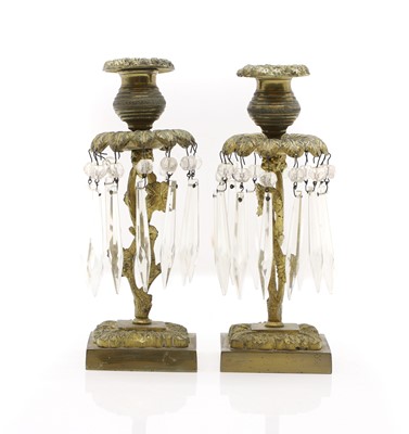 Lot 301 - A pair of Victorian brass table lustres