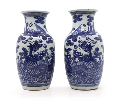 Lot 122 - A pair of Chinese blue and white vases