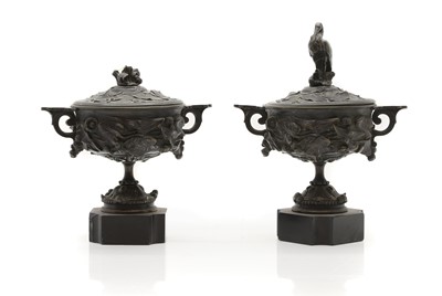 Lot 443 - A pair of Grand Tour bronze vases and covers