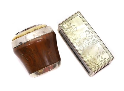 Lot 356 - An mother of pearl, tortoiseshell and white metal mounted snuff box