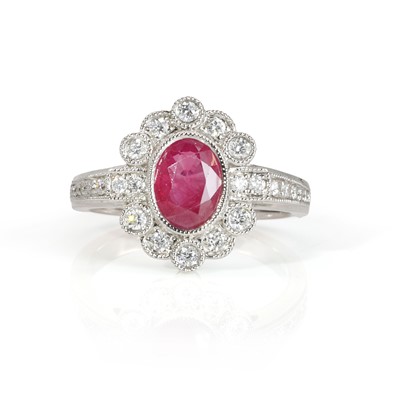 Lot 188 - An 18ct white gold ruby and diamond ring