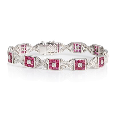 Lot 186 - A white gold ruby and diamond bracelet