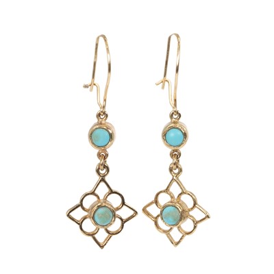 Lot 150 - A pair of 9ct gold turquoise drop earrings