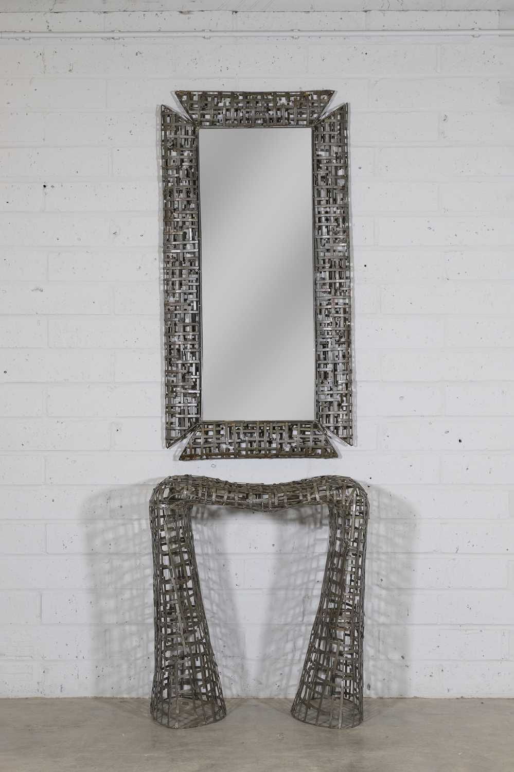 Lot 286 - A brutalist metal console table and mirror