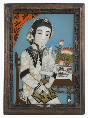 Lot 343 - A Chinese reverse glass painting