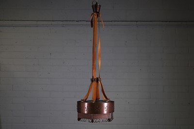 Lot 275 - A copper, glass and leather 'Margareta' ceiling lamp