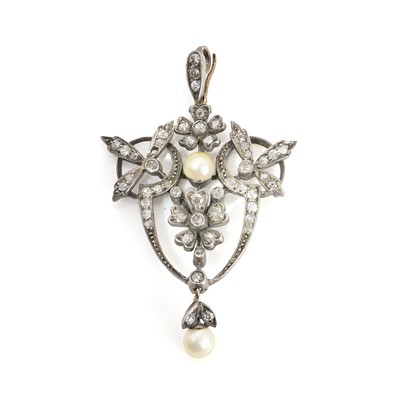 Lot 23 - A Victorian pearl and diamond pendant