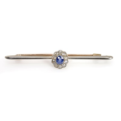 Lot 63 - A sapphire and diamond bar brooch