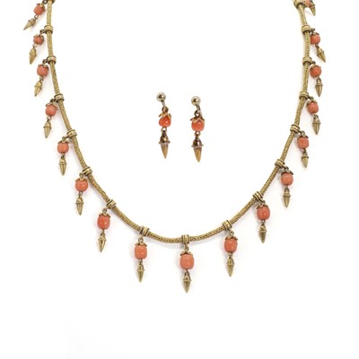 Lot 12 - A Victorian coral necklace and earring set