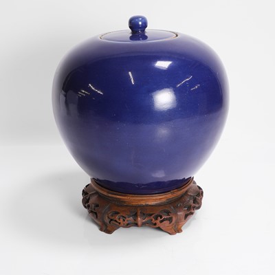 Lot 383 - A Chinese blue-glazed jar and cover