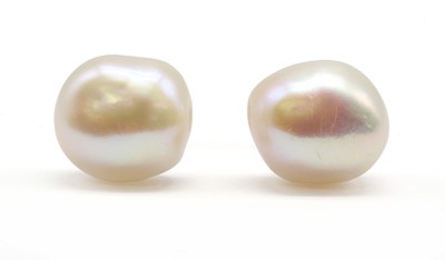 Lot 184 - A pair of gold cultured freshwater baroque pearl stud earrings