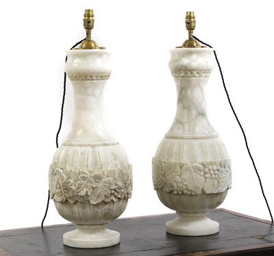 Lot 364 - A pair of Alabaster table lamps