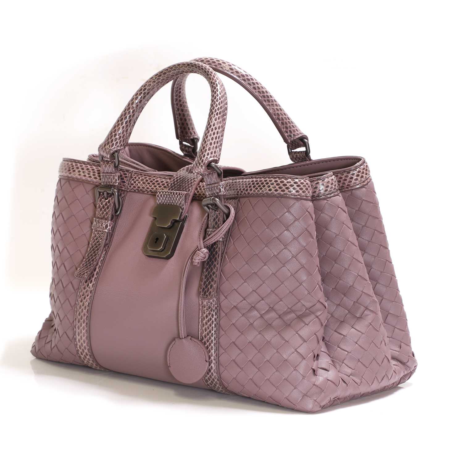 Lot 1534 - A Bottega Veneta snakeskin trimmed 'Roma' bag