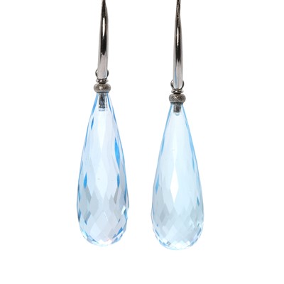 Lot 145 - A pair of 18ct white gold topaz drop earrings