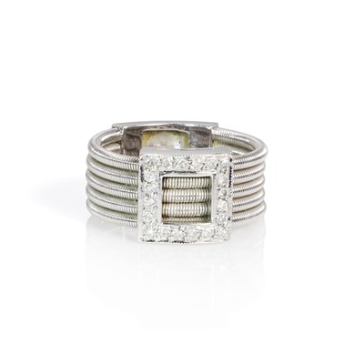 Lot 162 - A white gold diamond set panel ring