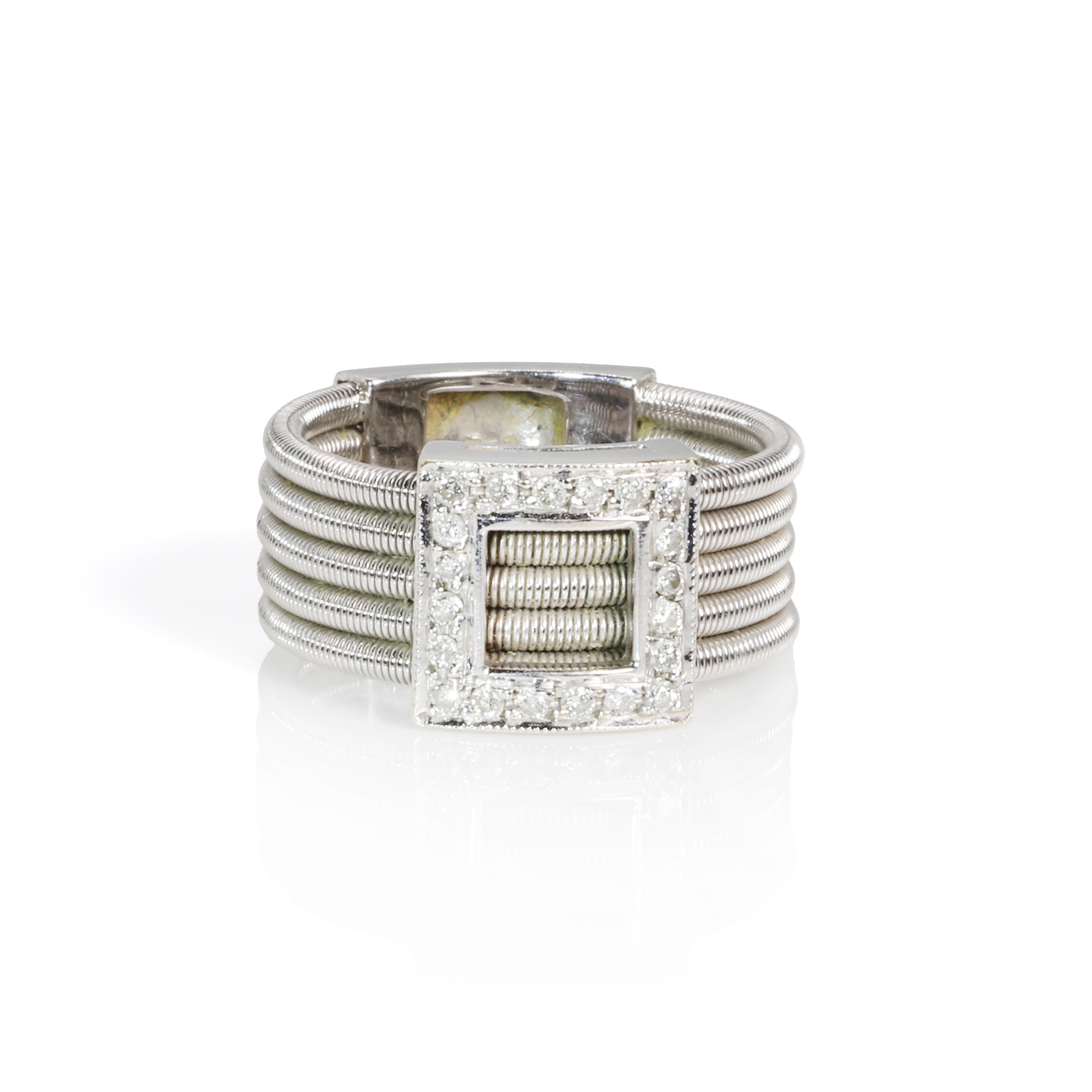 Lot 162 - A white gold diamond set panel ring,