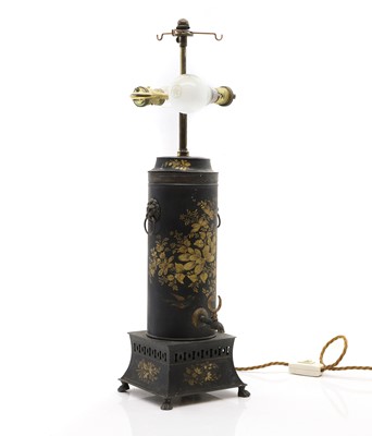 Lot 737 - A toleware samovar converted to a table lamp