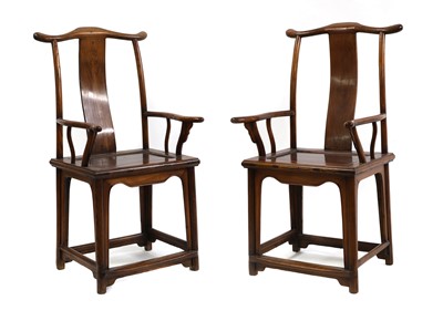 Lot 356 - A pair of Chinese hardwood 'Official's Hat' chairs