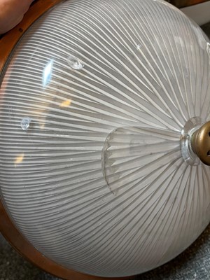 Lot 359 - A pair of Holophane glass pendant lights